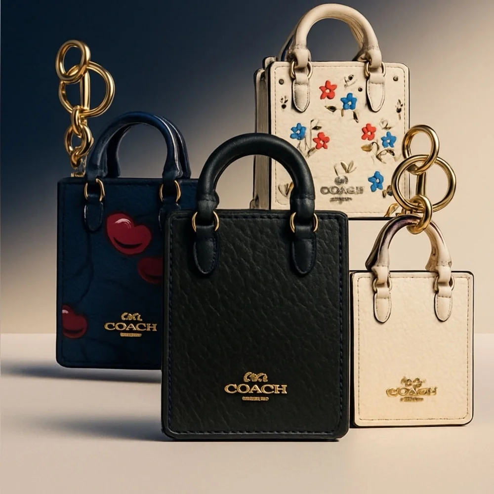Coach Black Leather Mini Tote Keychain - Picture 1 of 6